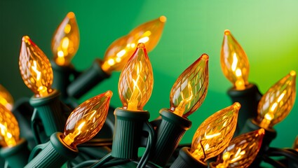 Canvas Print - Detailed, vibrant and sharp macro close-up of a variety of colorful Christmas lights, each with intricate filaments and delicate glass bulbs