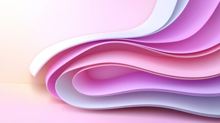 Three dimensional render, abstract background with paper waves, modern wallpaper with pink blue violet blue wavy folds