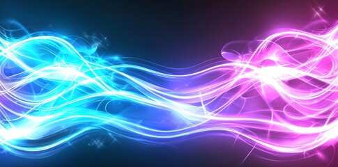 Poster - rendering in 3d with pink blue glowing neon lines and bokeh lights. conceptual wallpaper.