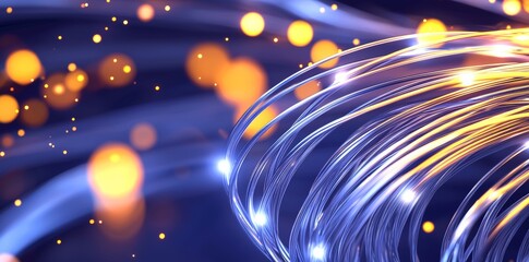 Poster - abstract background with fiber optic lights. blue and orange colors.