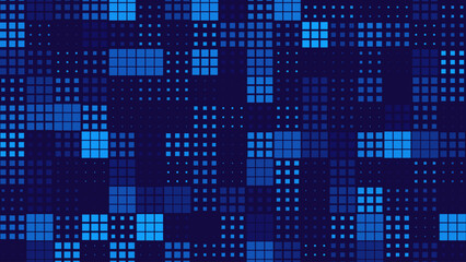 Wall Mural - Abstract Digital Technology Futuristic Background. Square Pixels Halftone Pattern Tech Mosaic. Technology or Science Research Presentation Backdrop. Vector Illustration.