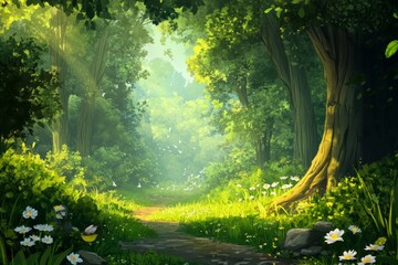 Aufkleber - Lush green forest background, nature scenery, no objects