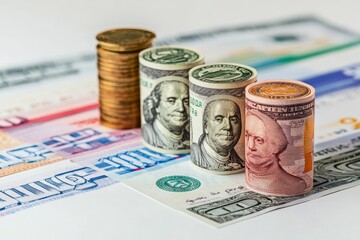 Poster - Money cash exchange rate graph on white background, isolated, single object