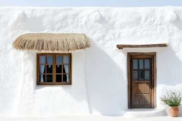 Poster - Vernacular Architecture on white, a traditional building design reflecting local materials and cultural influences, set against a clean white background, single object