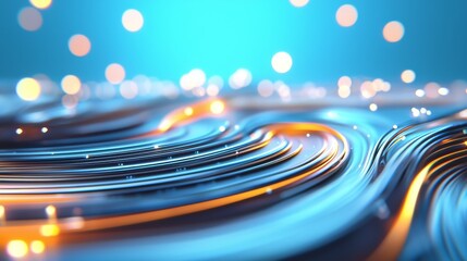Aufkleber - abstract wave of digital weave lines connecting network dots on dark background. modern 3d mesh patt