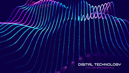 Aufkleber - Cyber Big Data Flow Particles Tech Business or Science Background. Medical Research or Tech Innovation Online Webinar Presentation Event. Conference or Forum Vector Illustration Backdrop.