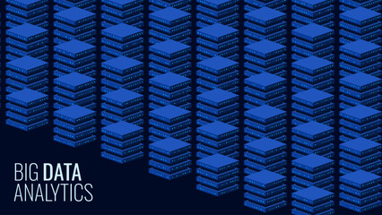 Fototapete - Artificial Intelligence 3D Cube Isometric Servers Concept. Big Data Server Storage. Abstract Hi-Tech Background. Information Processing. Cloud Data Transfer. Vector Illustration.