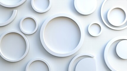 Poster - Three-dimensional white geometric shapes on a white background. Circular and cylinder shapes in varying sizes.
