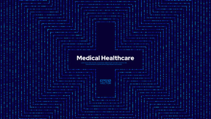 Aufkleber - Healthcare Medical Plus Pattern. Blue Mathematical Plus Symbols Pattern. Math Design Elements Background. Medical Tech Background. Vector Illustration.