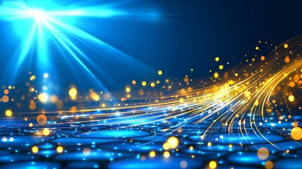 Poster - Geometric abstract blue background with radial lines. Data flow tunnel. Explosion star. Motion effect.