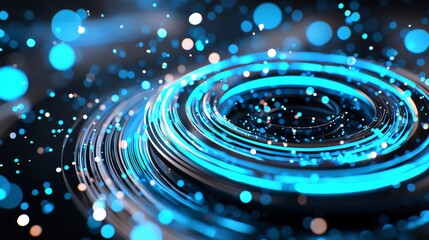 Wall Mural - with blue background, wave particles, sparkle and veil, and a depth of field. light lines represent 