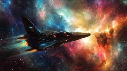 Wall Mural - Futuristic Spaceship Flying Through a Colorful Nebula