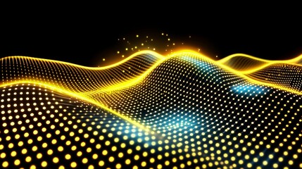 Poster - The background of this digital abstract wave particle flow is gold color