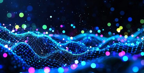 Poster - Abstract dot point between gradient lines and aesthetic intricate wave line design, internationalization social network or big data connection technology concept.