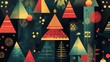 © Tcukimay - A colorful abstract illustration featuring geometric Christmas trees with various patterns and decorations.