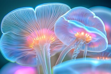 Wall Mural - the photograph shows a colorful underwater fragile formation against an abstract background in a liq