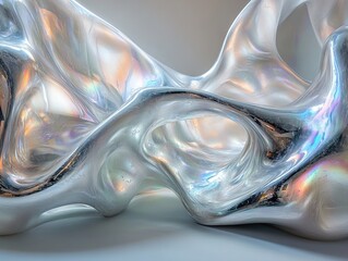 Canvas Print - Abstract Silver Sculpture with Iridescent Texture