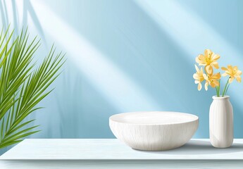 Poster - 3d rendering of an empty blue abstract minimal concept background. ideal for advertising, cosmetic a