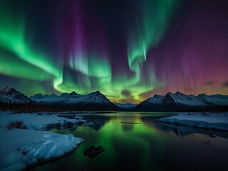 aurora over the lake, northern lights,
