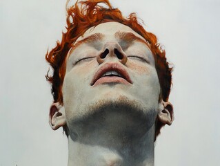 Wall Mural - Close-Up Portrait of a Man with Red Hair and Eyes Closed