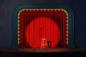 Wall Mural - empty stand-up stage with a microphone. empty theater stage