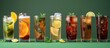 © 2rogan - Iced Tea Variety In Tall Glasses On Green Background
