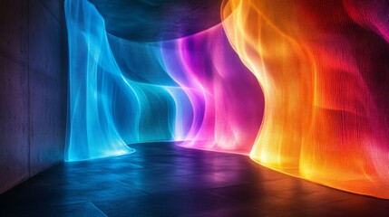 Poster - Abstract Colorful Light Waves Installation in Modern Interior