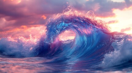 Wall Mural - Vibrant Ocean Wave at Sunset