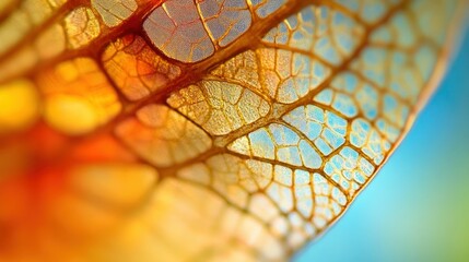 Poster - Close-up of a Dragonfly Wing with Intricate Veins and Iridescent Colors