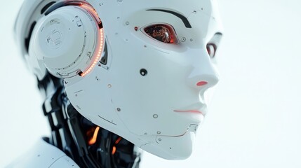 Sticker - Futuristic White Humanoid Robot Close-up