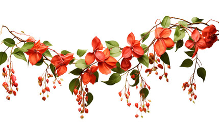 Wall Mural - Tropical red flower and leaves vine.