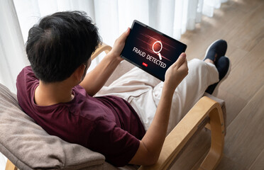 Poster - cyber security software show alert of cyber attack for protection snugly. danger from virus, phishin