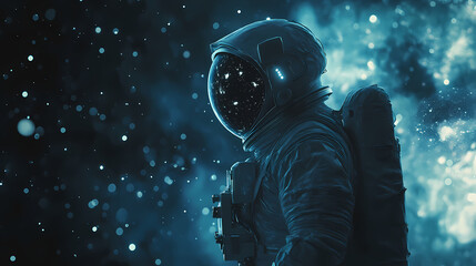 Wall Mural - Astronaut in deep universe, traveling trought time and space, planet and cosmos background interstellar concept, generative ai. Deep Space Travel. Illustration