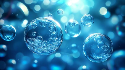 Futuristic bubble background with a blue color, bubbles floating in the air,...