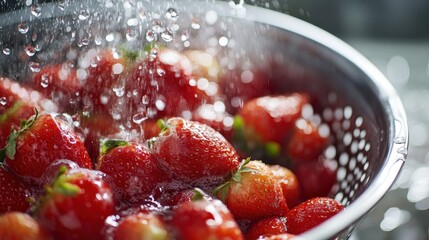 Wall Mural - Freshly Washed Juicy Strawberries in a Bowl