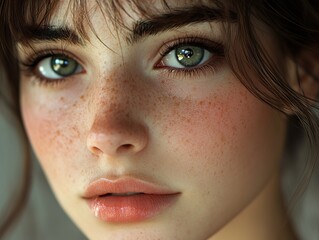 Canvas Print - Close-up Portrait of a Woman with Freckles and Green Eyes