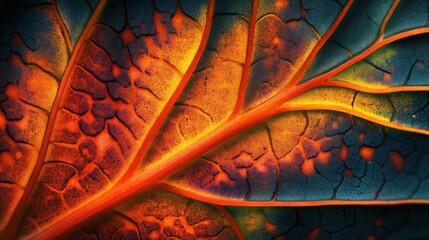 Canvas Print - Close-up of a Brightly Colored Leaf Vein with Textured Surface