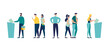 © Viktoria Kurpas - election campaign, group of voters in queue at polling station vote make decision and put paper ballot in ballot box. democracy government people's choice. vector flat illustration fair elections