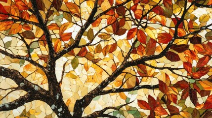 Sticker - Abstract Oil Painting of Fall Leaves on a Tree Branch