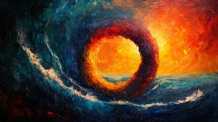 Canvas Print - Abstract Painting of Fiery Ring