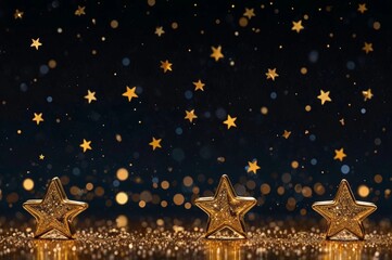 golden stars with glitter on festive dark background