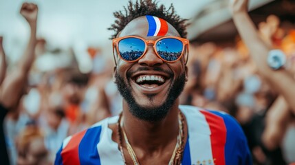 Excited Soccer Fan in Colorful Attire