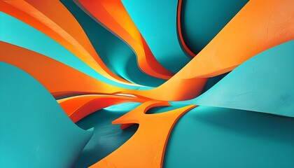 Wall Mural - Vibrant Teal-Orange Abstract Wallpaper with Creative Shapes for a Modern Artistic Background Stimulating Imagination