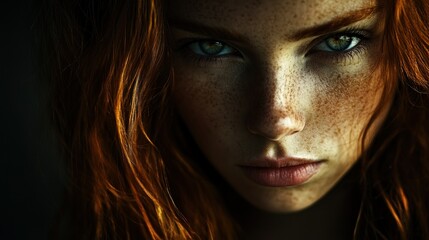 Poster - Close-up Portrait of a Woman with Red Hair and Freckles