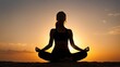 © darion - A silhouette of a person meditating at sunset, embodying tranquility and mindfulness.