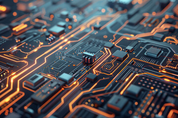 complex futuristic micro tech circuit board, close up