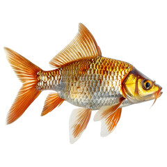 Poster - Detailed close-up of a golden fish with intricate scales and fins, isolated on a transparent background for versatile design use