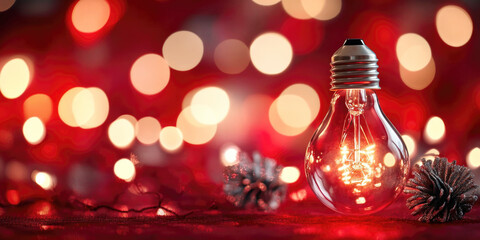 Wall Mural - a glowing light bulb surrounded by bokeh lights, creating a warm and cozy festive atmosphere with a 