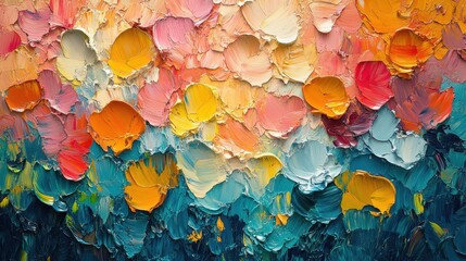 Painting of colorful paint on canvas with multiple colors