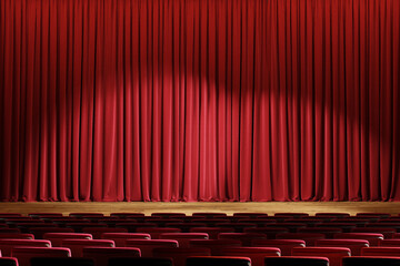 Wall Mural - empty theater stage with red velvet curtains and spotlights
